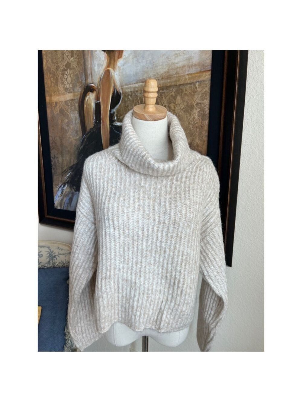 NWT Women's Thakoon Oatmeal Sweater, Size L Soft Wool Blend Cowl Neck